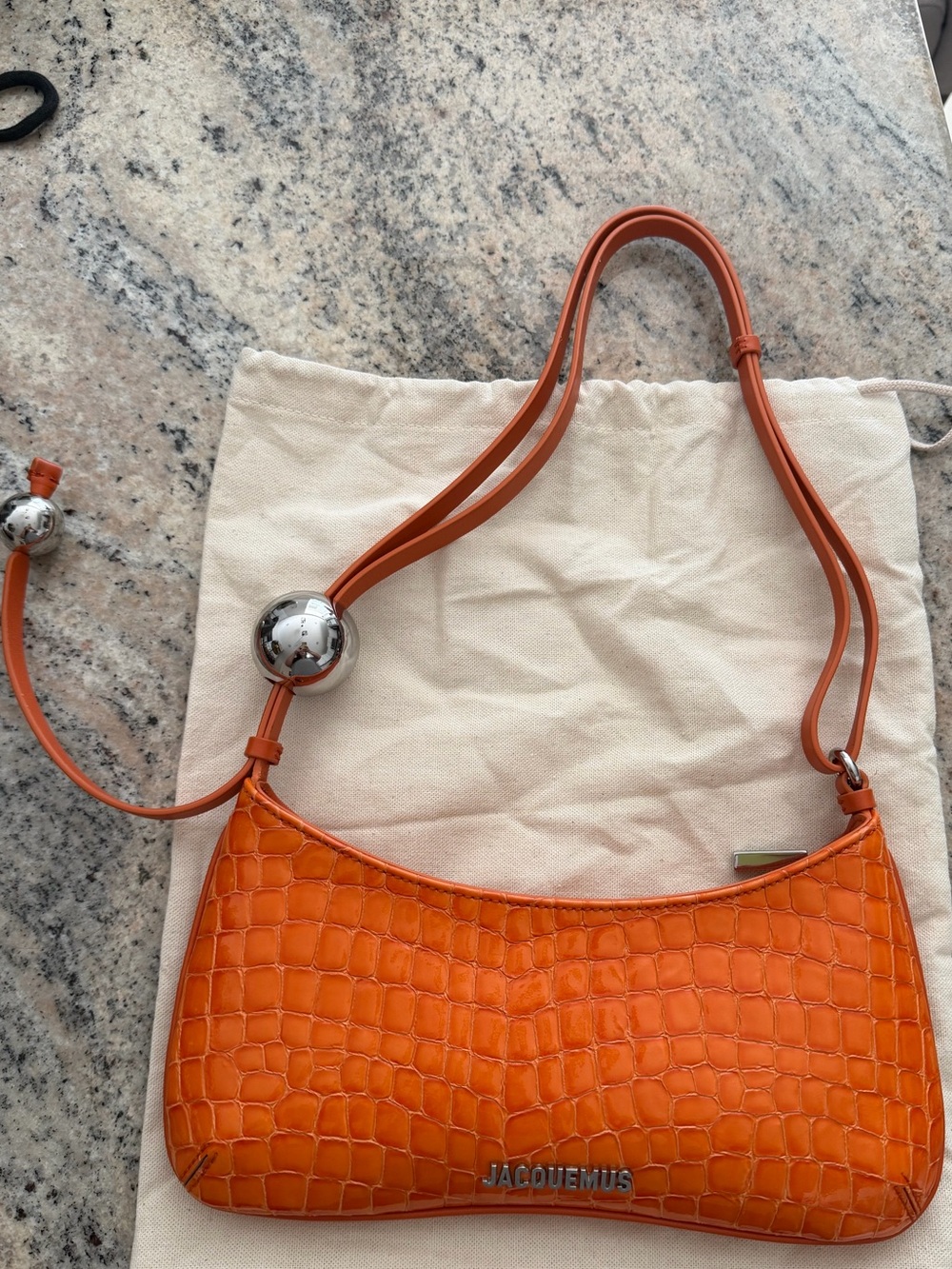 Jacquemus Le Bisou Perle Orange Croc-Embossed Shoulder Bag